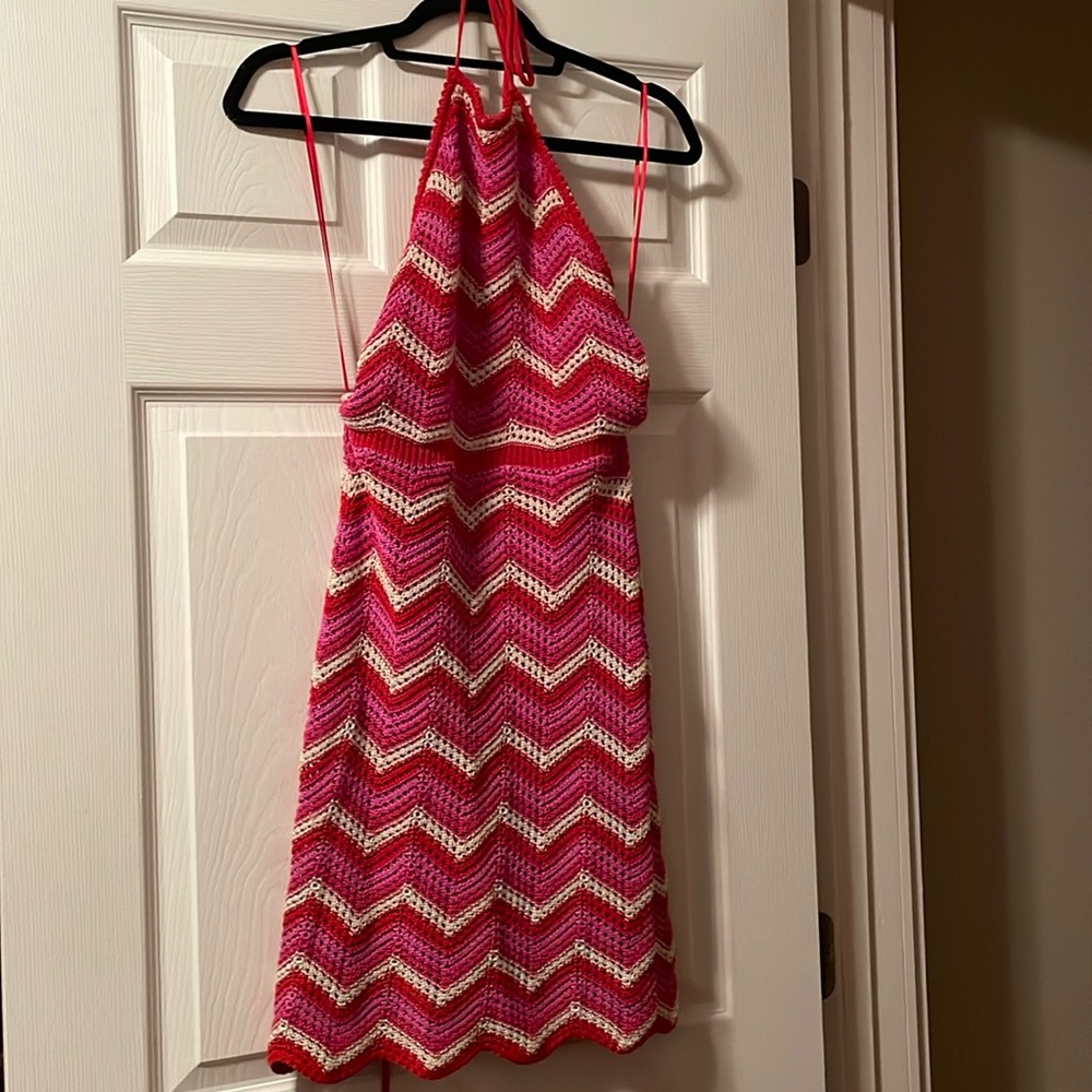 Lush Red and White Chevron Halter Dress